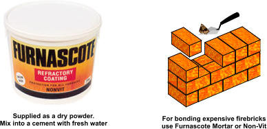 Supplied as a dry powder. Mix into a cement with fresh water For bonding expensive firebricks use Furnascote Mortar or Non-Vit
